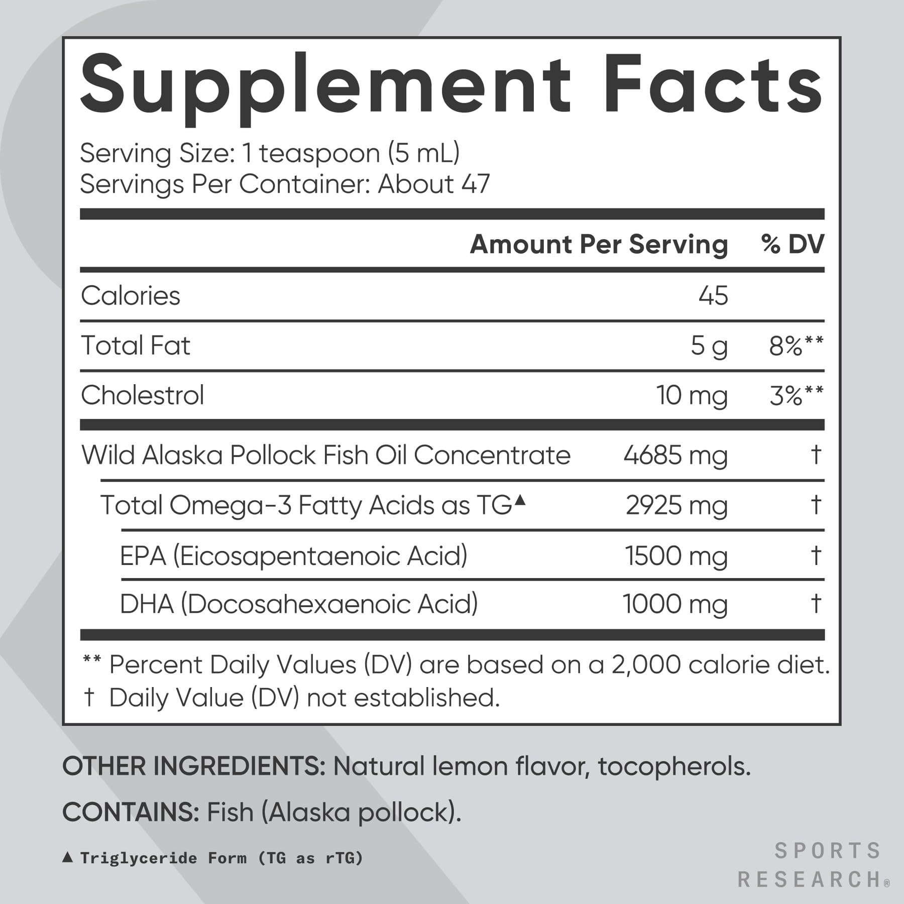 Sports Research® Omega-3 Fish Oil, 8oz Glass Bottle - 4685mg of Wild Caught Alaska Pollock Fish Oil per Serving - Easy-to-Take Liquid · Lemon Flavor · Non-GMO · MSC Certified Sustainable - 48 Servings - Image 5