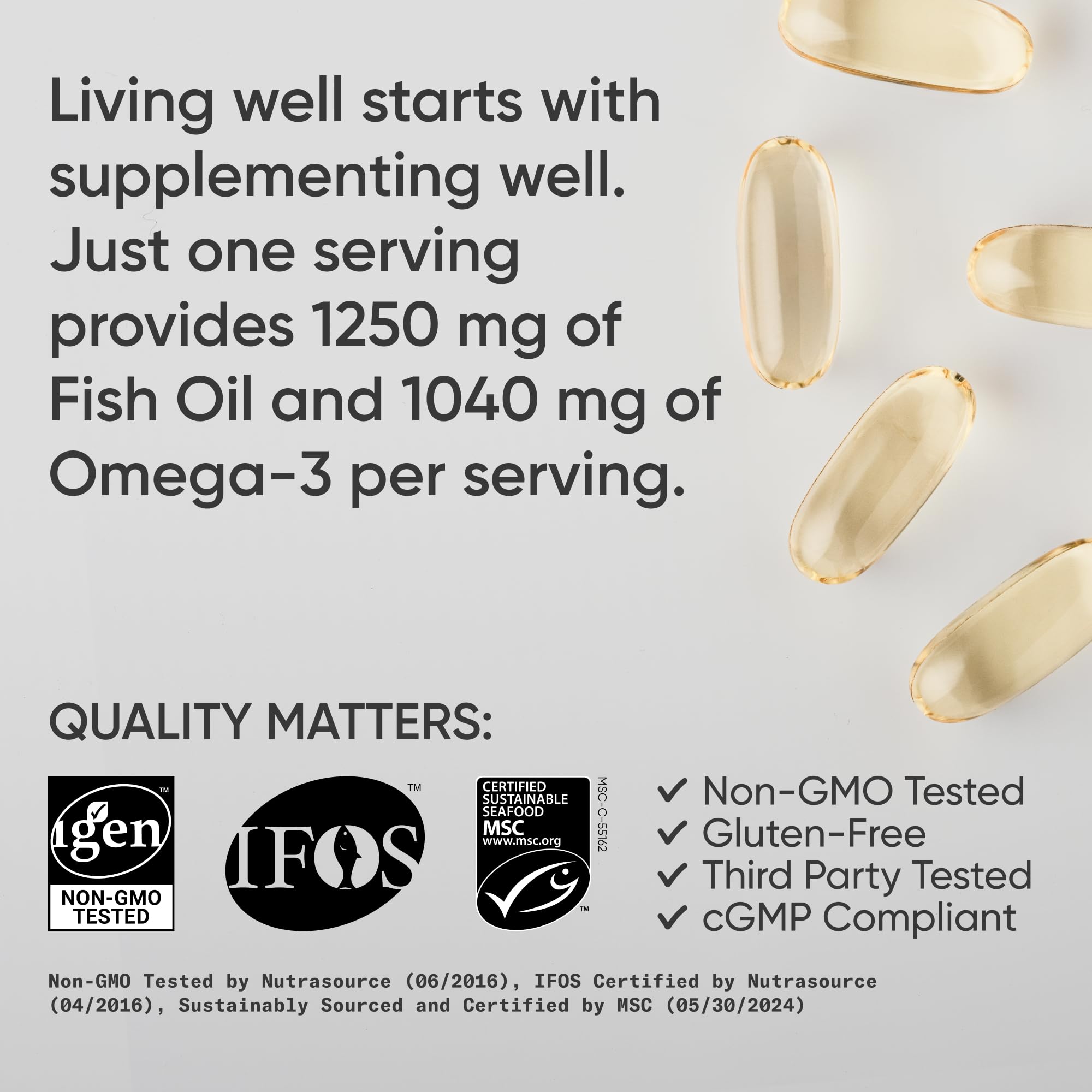 Sports Research Triple Strength Omega 3 Fish Oil - Burpless Fish Oil Supplement w/EPA & DHA Fatty Acids from Wild Alaskan Pollock - Heart, Brain & Immune Support for Men & Women - 1250 mg, 240 ct - Image 4