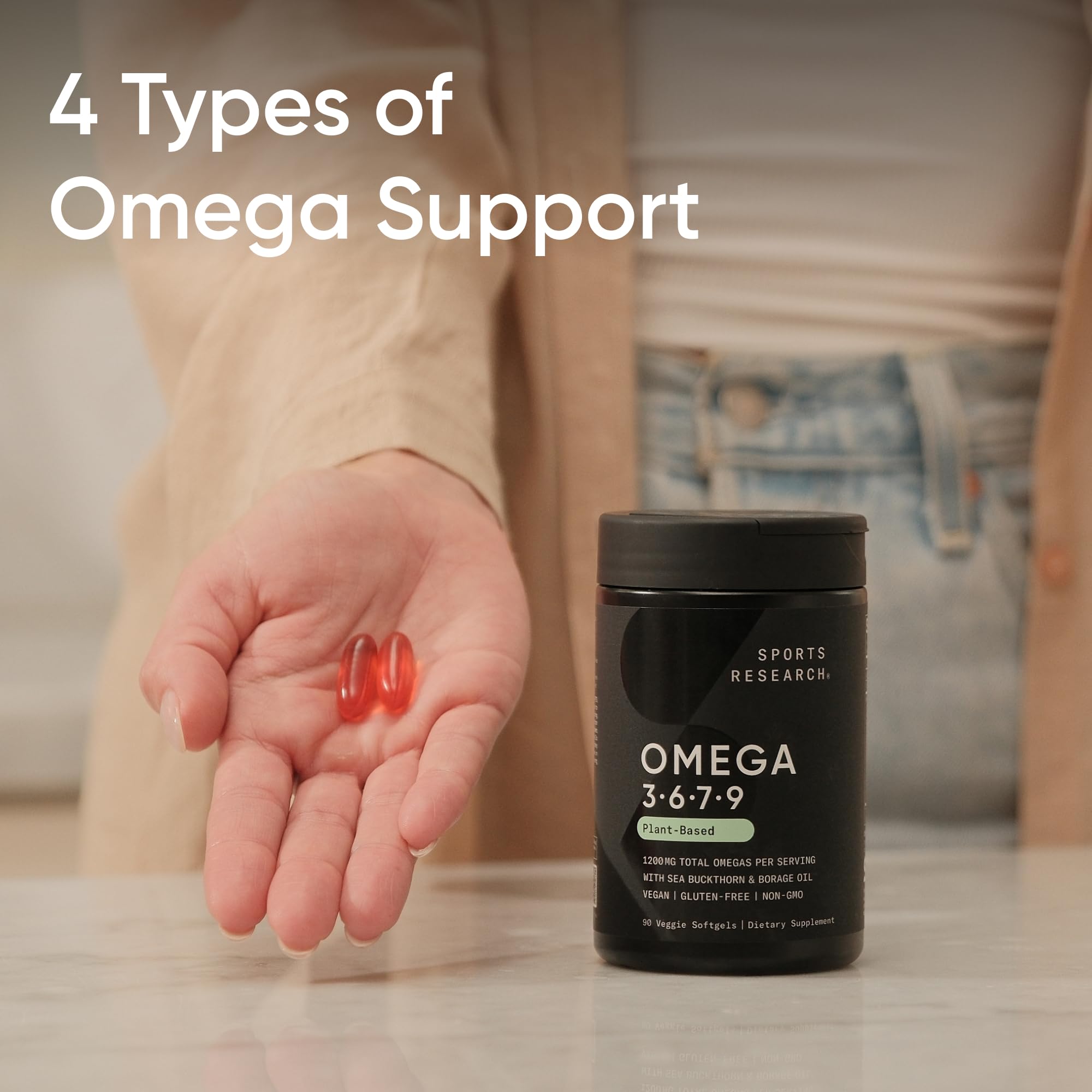 Sports Research® Vegan Omega 3-6-7-9 - 1200 mg of Multi-Spectrum Omega Fatty Acids Certified Non-GMO Formula with Sea Buckthorn & Borage Oil - 90 Veggie Softgels - Image 6