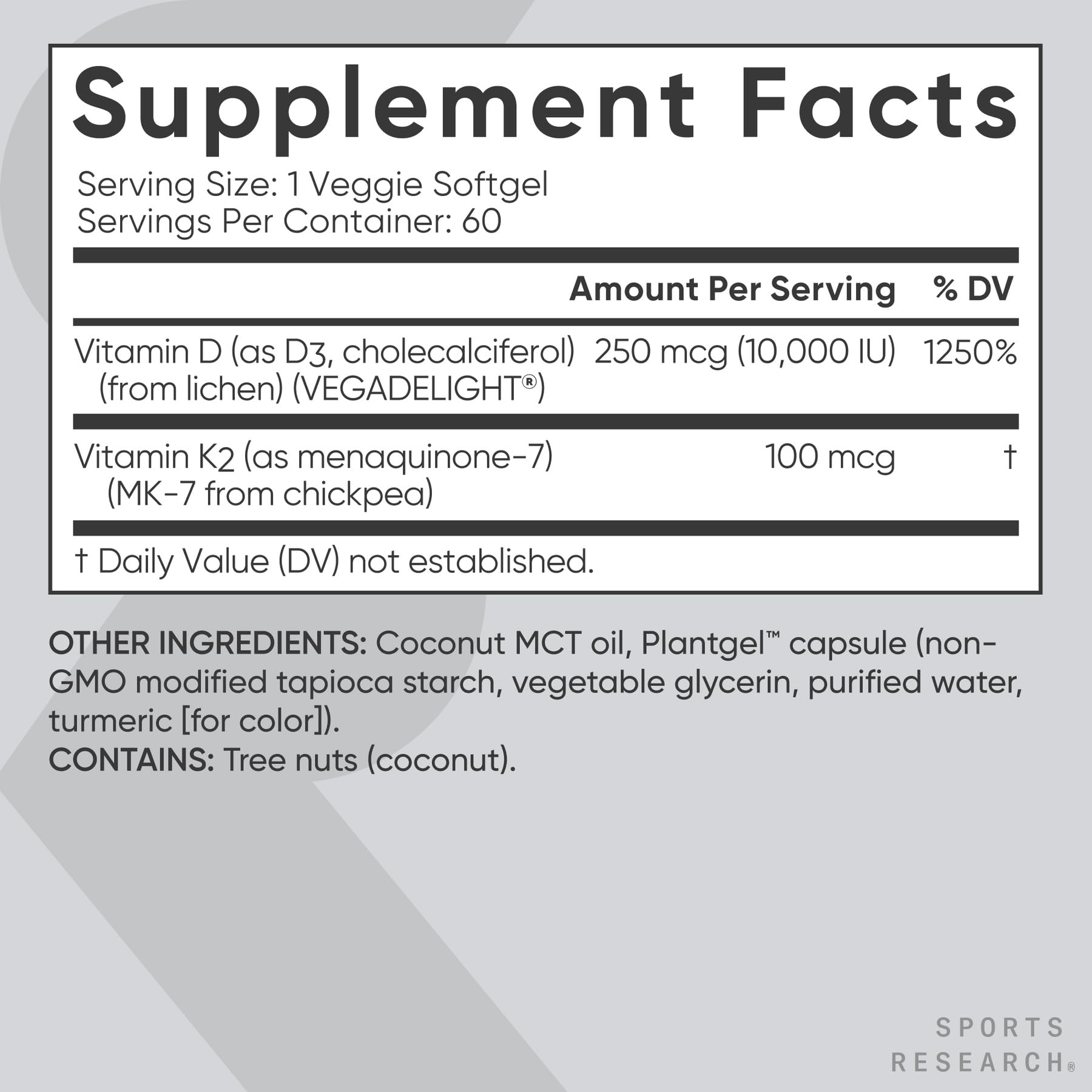 Sports Research® Vitamin D3 + K2 with 10,000iu of Plant-Based D3 & 100mcg of Vitamin K2 as MK-7 | Non-GMO Verified & Vegan Certified 60ct - Image 5